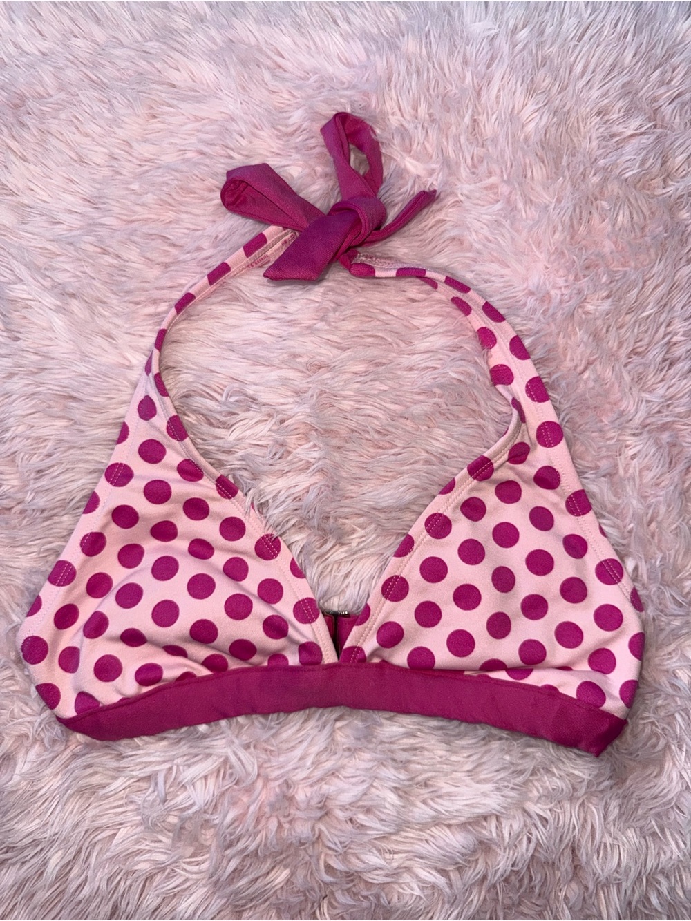 Pink Y2K Polka Dot Halter Bikini Top
